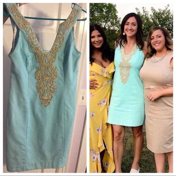 Lilly Pulitzer Dresses & Skirts - ✨Worn Once!✨ Tiffany Blue & Gold Lilly Shift
